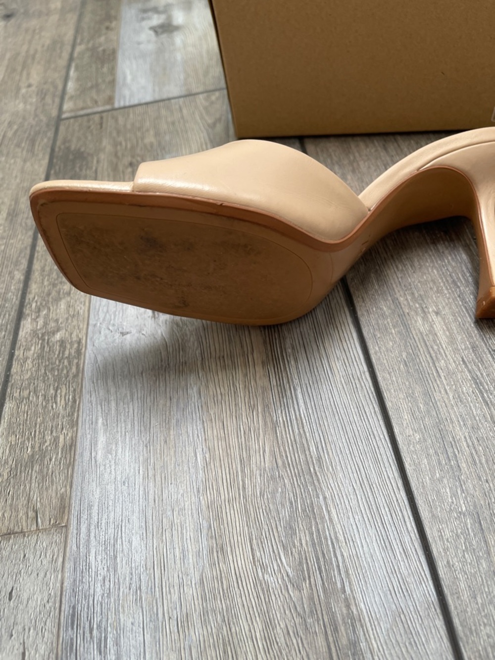 Women Zara Beige Pink Maquilla Square Toe Leather Slide Mules Sandals Heels 7.5 - Picture 3 of 5